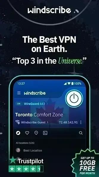 Windscribe مهكر — لقطة شاشة 1